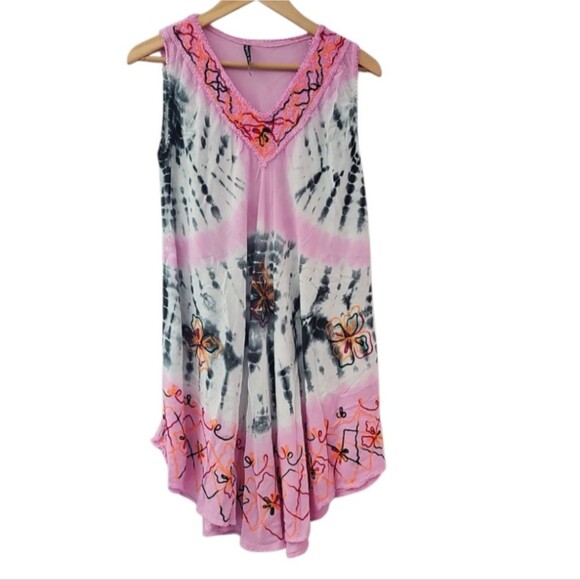 True Rock Boho Tie-Dye Dress OSFM Festival Wear Swimsuit Coverup Beach Vacation - Picture 1 of 16
